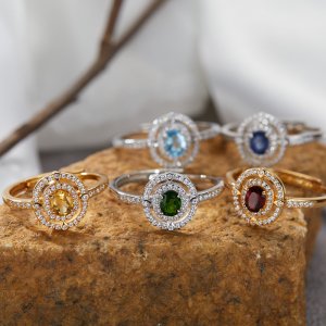 S925 Sterling Silver Ring Plated With 18K Gold And Set With Natural Gemstones